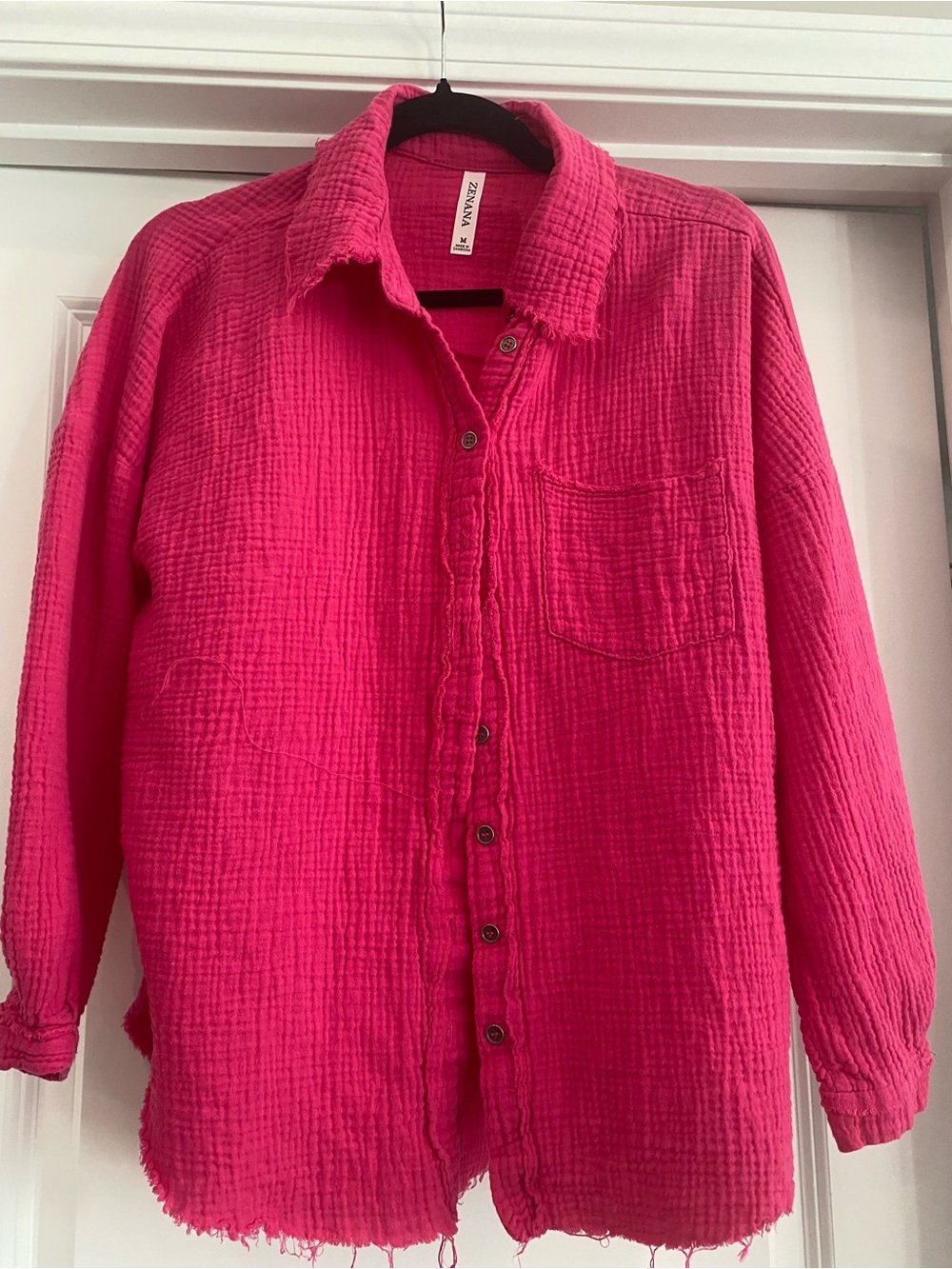 Zenana pink 100% cotton gauze button up